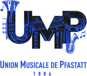 Lettres UMP avec des instruments de musique en bleu