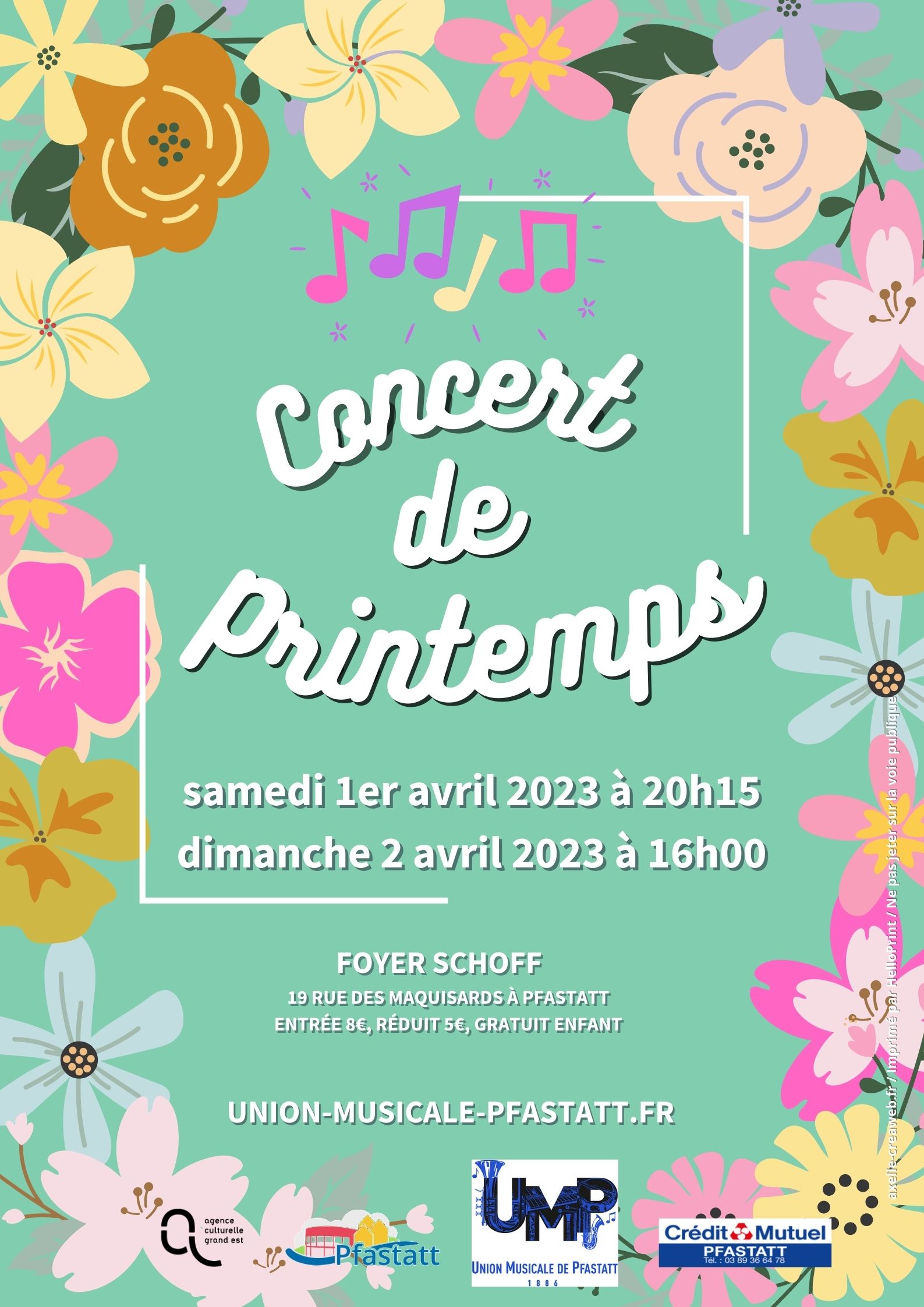 affiche de concert à Pfastatt avec fleurs pour la période printanière